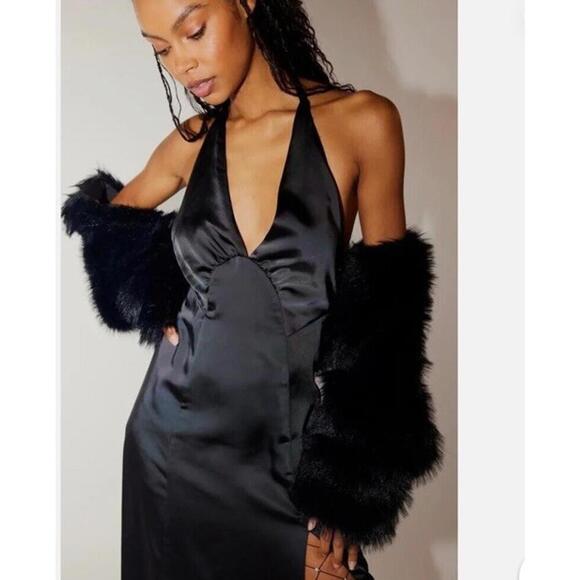 Free People dress large L black satin halter maxi formal dance party minimalist - Picture 3 of 11